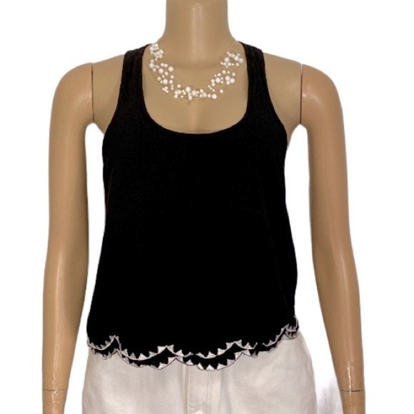 Bethany Mota Black Tank Top with White Scallop Layered Hem size M - Picture 1 of 9